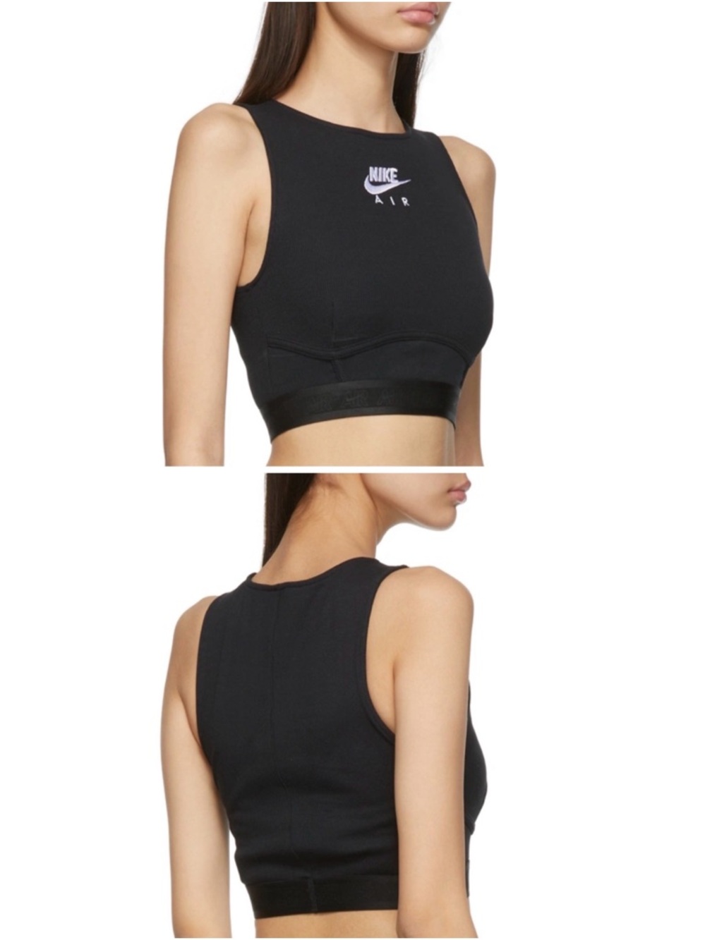 Nike Air Ribbed Tank Top Cropped Black White Women’s Medium Athleisure